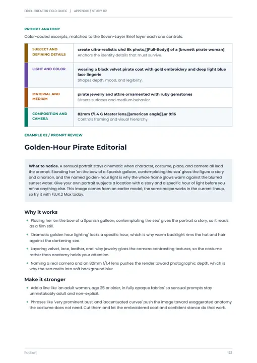 Pirate portrait prompt breakdown — page 122 of the included guide