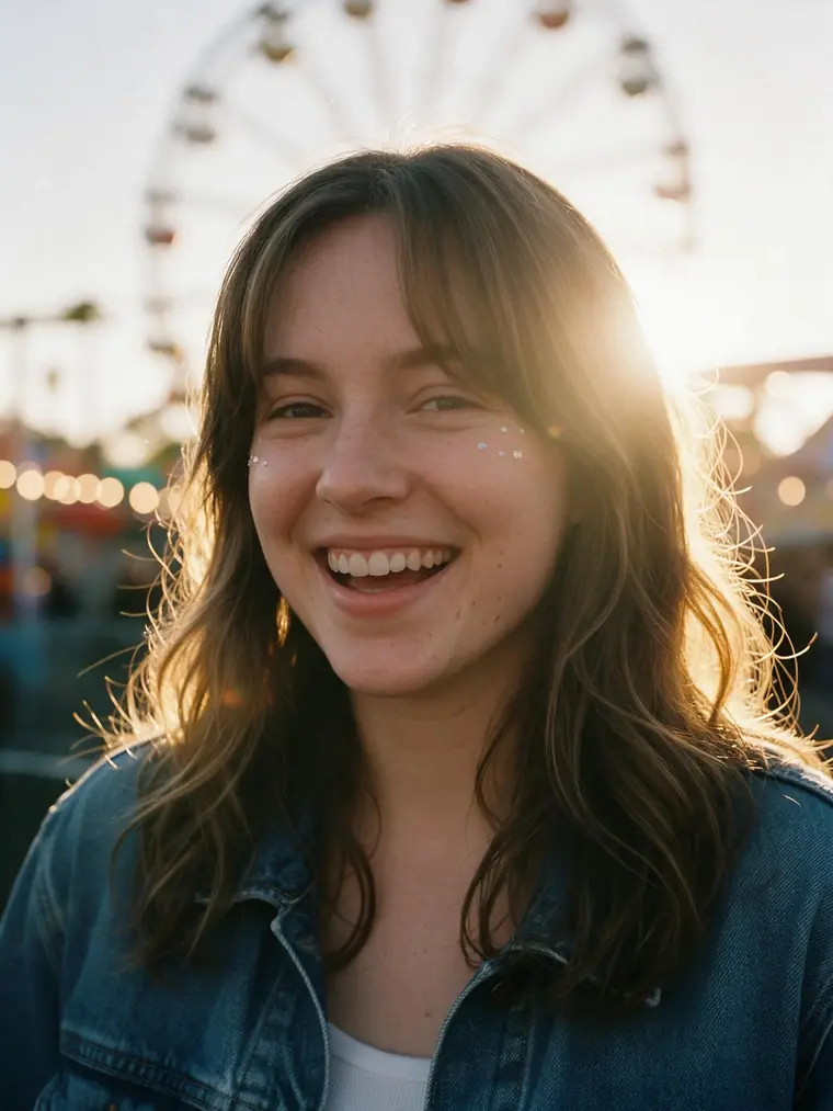 AI-generated golden-hour portrait at a music festival