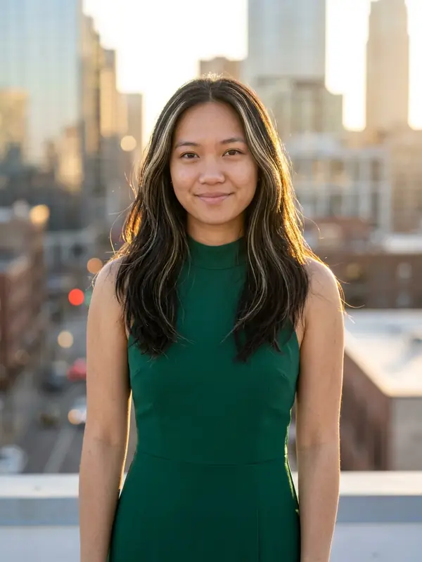 Golden-hour rooftop transformation of the attached person