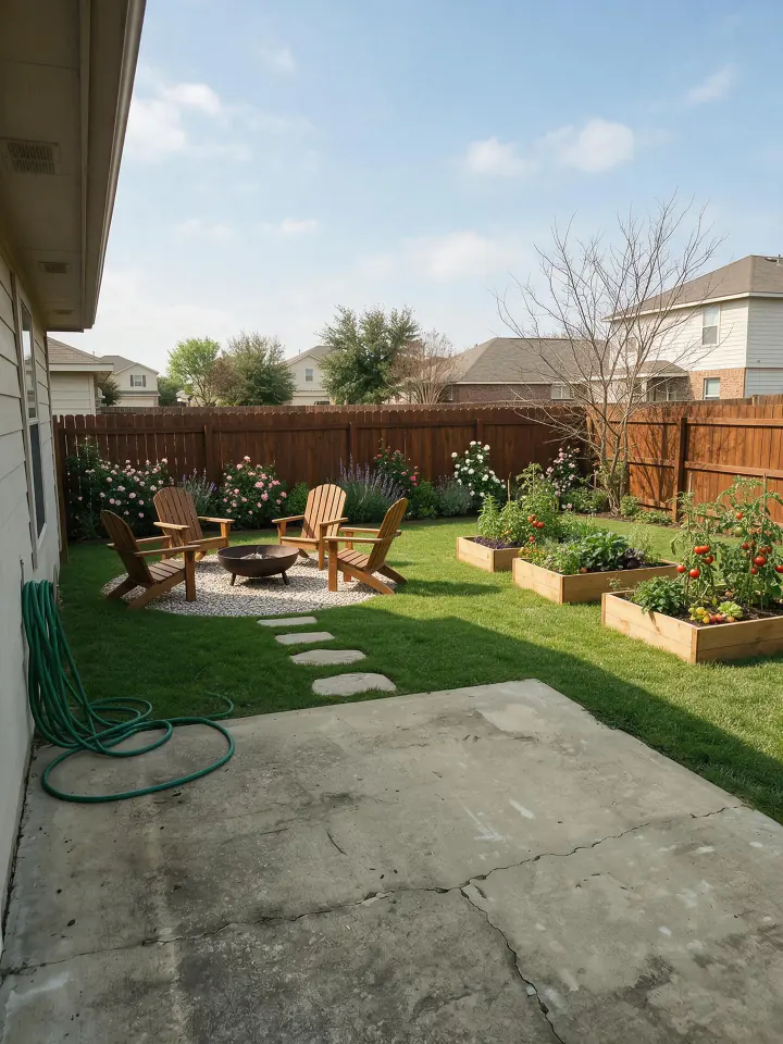 Fire pit and raised beds